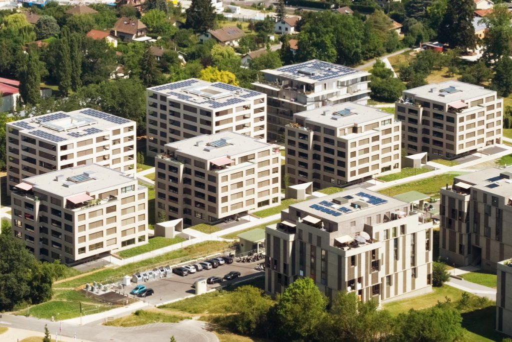 Vue aérienne du quartier de La Chapelle à Lancy